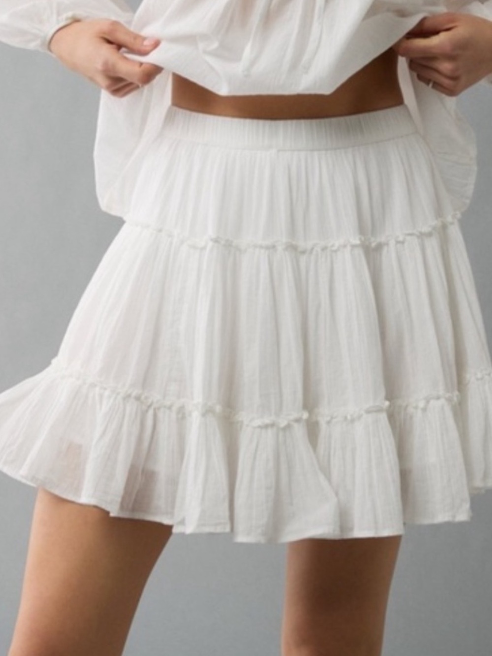 American Eagle Outfitters High Waisted Tiered White Cotton Mini Skirt, Size XS
